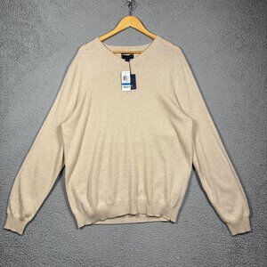 Club Room Sweater Men Size XL‎ Oatmeal Heather V Neck 100% Cashmere Pullover NEW